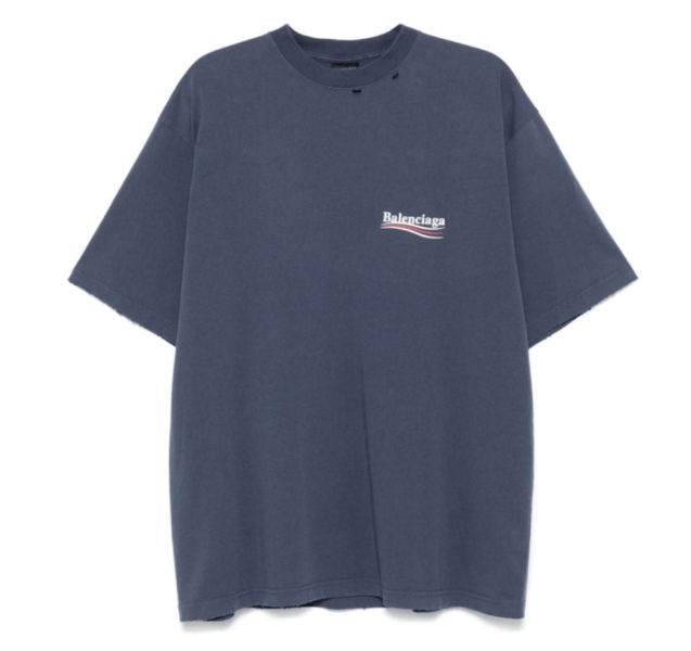 Large Fit Short Sleeve T-Shirt - Washed Blue:White