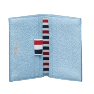 Thom Browne Pebble Grain 4-Bar Striped Double Card Holder Blue