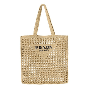 Prada Crochet Tote Bag Logo Natural