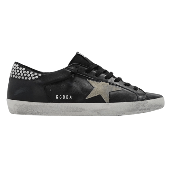 Golden Goose Superstar Black Taupe Silver Heel Tab Sneakers
