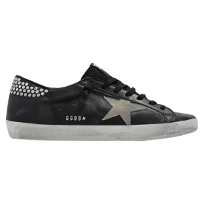 Golden Goose Superstar Black Taupe Silver Heel Tab Sneakers