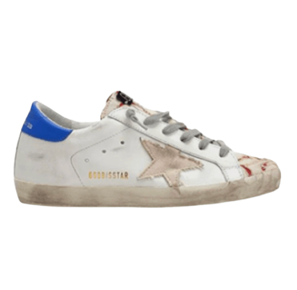 (W) Golden Goose Superstar White Red Blue Heel Tab Sneakers