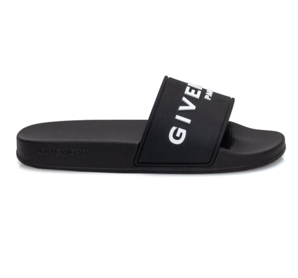 (W) Givenchy Slide Flat Sandals in Rubber Black