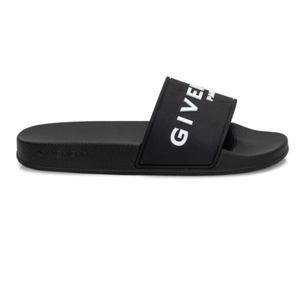 (W) Givenchy Slide Flat Sandals in Rubber Black