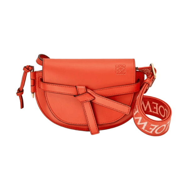 Loewe Mini Gate Dual Bag In Soft Calfskin and Jacquard Sunrise Orange