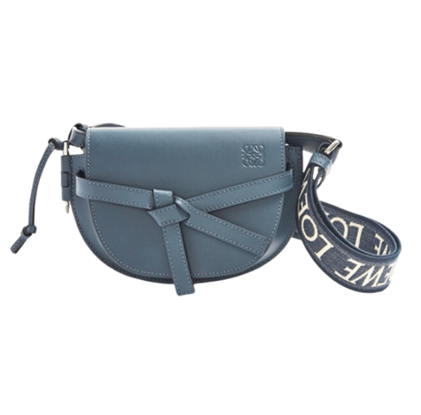 Loewe Mini Gate Dual Bag In Soft Calfskin and Jacquard Onyx Blue S