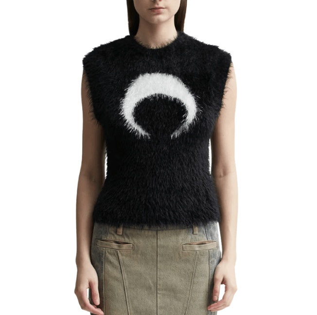  WILD PUFFY KNIT SLEEVELESS PULLOVER BLACK