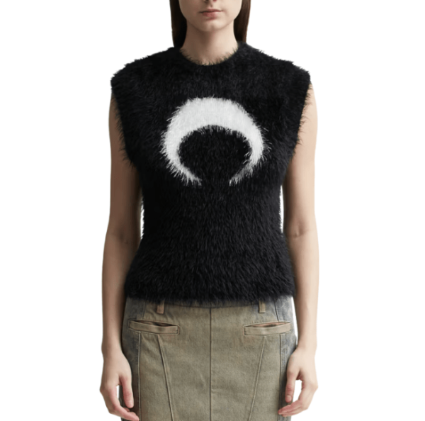  WILD PUFFY KNIT SLEEVELESS PULLOVER BLACK