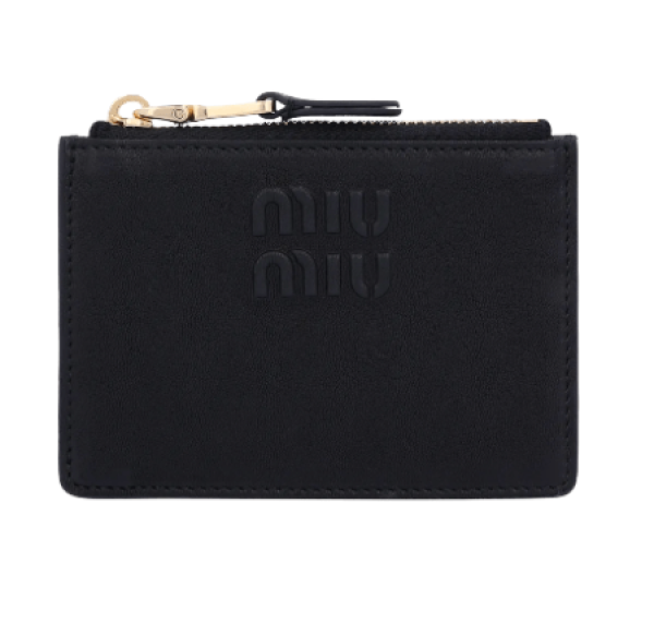 Small Leather Zipper Card Holder - Black