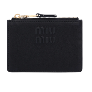 Small Leather Zipper Card Holder - Black