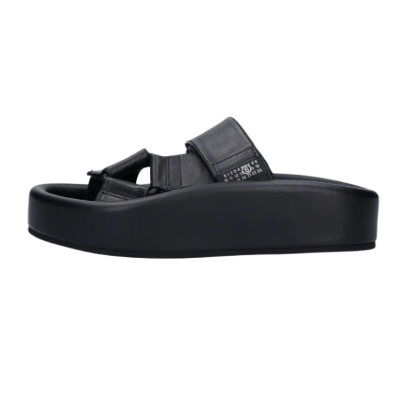 Leather Platform Sandals - Black