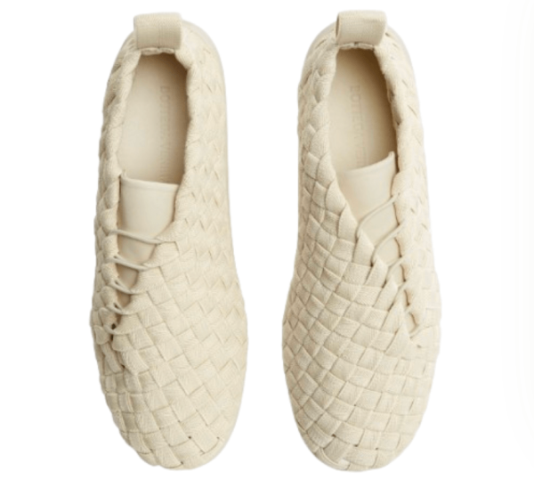 Bottega Veneta Intrecciato Lace-Up Plat Sneaker Sea Salt