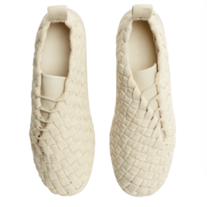 Bottega Veneta Intrecciato Lace-Up Plat Sneaker Sea Salt