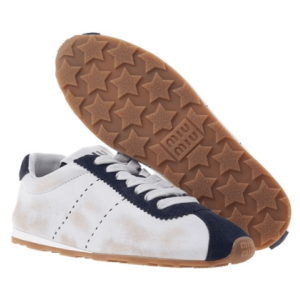 (W) Miu Miu Plume Nappa Leather and Suede Sneakers White Blue