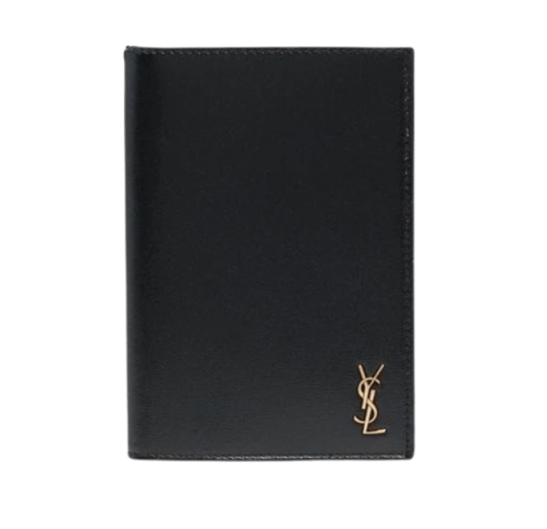 Saint Laurent Tiny Cassandre Passport Case in Leather Black