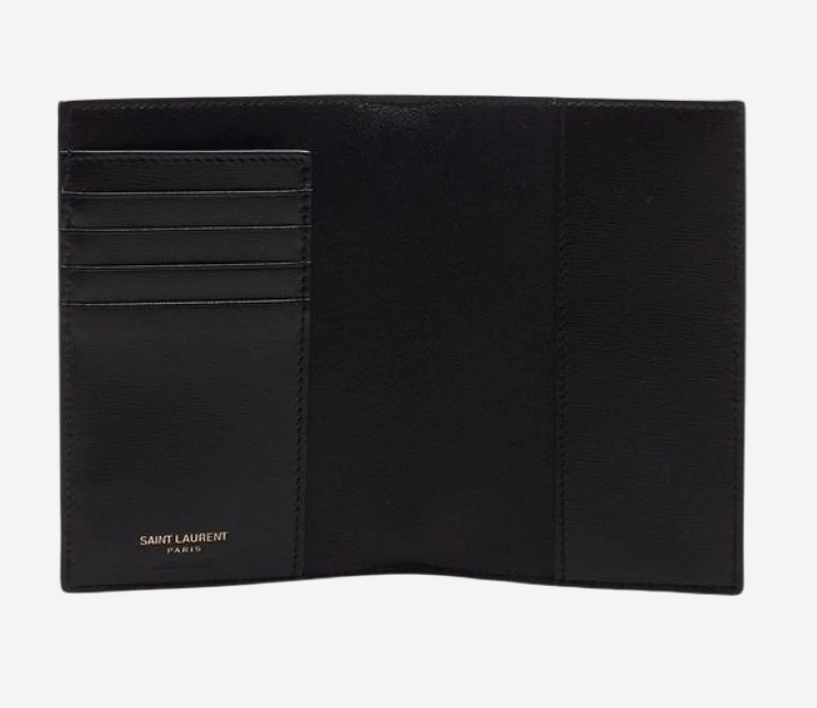Saint Laurent Tiny Cassandre Passport Case in Leather Black
