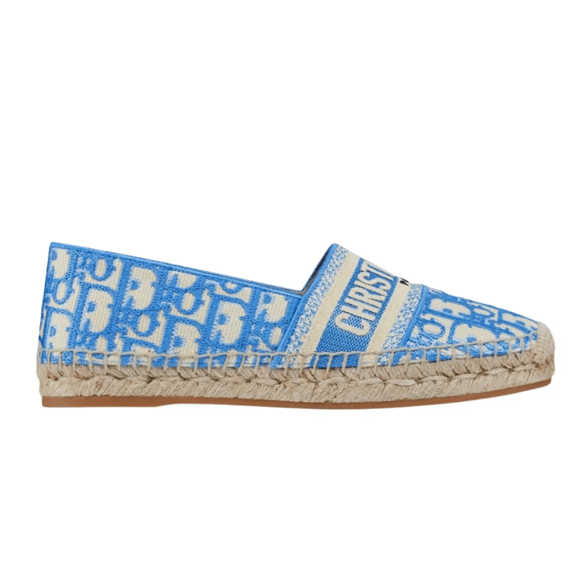 (W) Dior Granville Espadrille Cornflower Blue Dior Oblique Embroidered Cotton