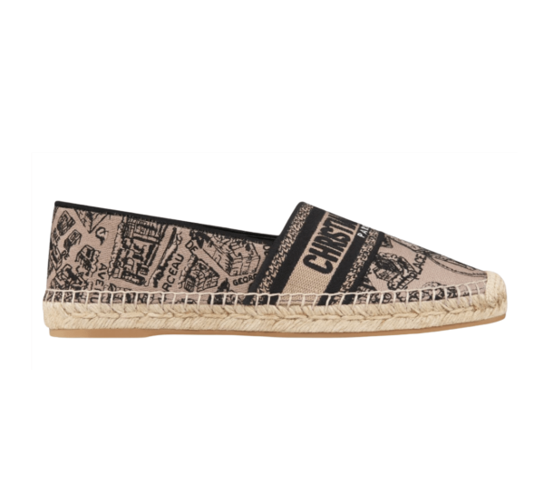 (W) Dior Granville Espadrille Beige Black Plan Paris Motif