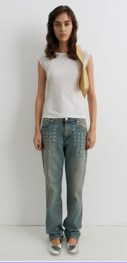 EMILY EYELET FINISHED DENIM PANTS