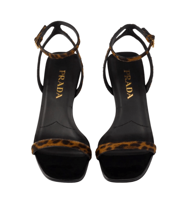 (W) Prada Printed Leather Sandals Honey