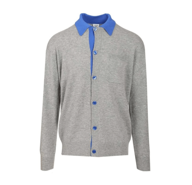 Loewe Grey Wool Polo Cardigan