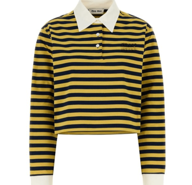 MIU MIU Miu Miu Striped Yellow Polo Shirt
