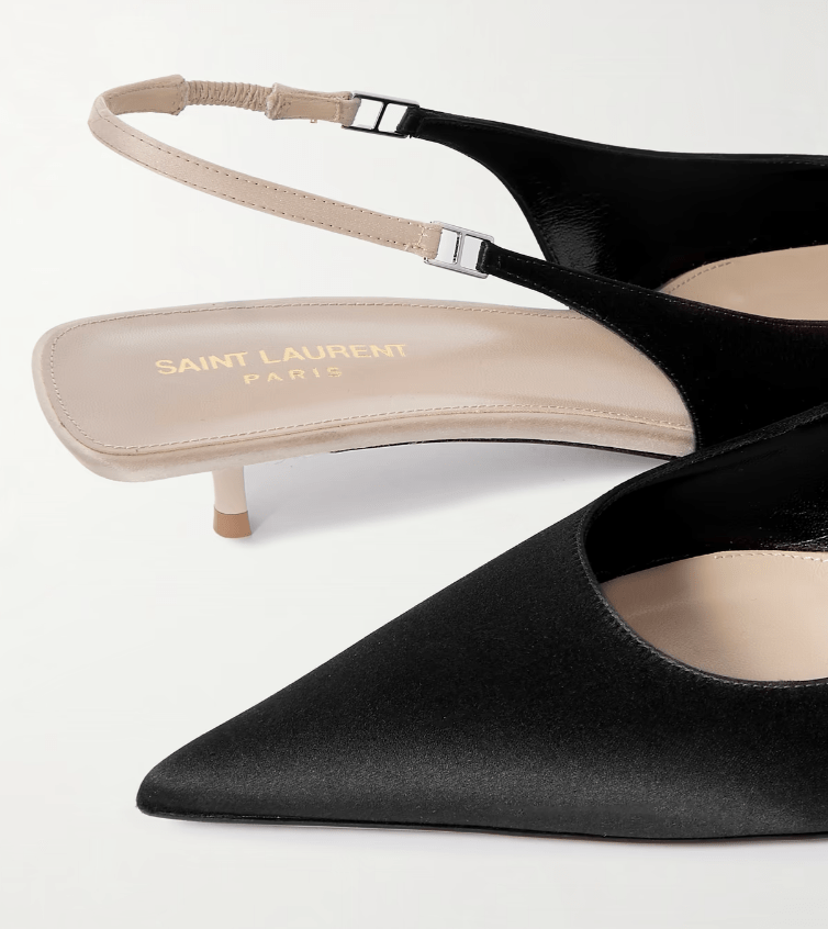 (W) Saint Laurent Cherish Slingback Pumps In Satin Crepe Black Light Nude