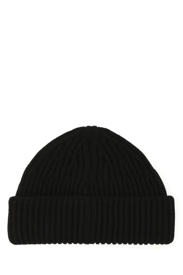 Black ribbed pure wool beanie hat