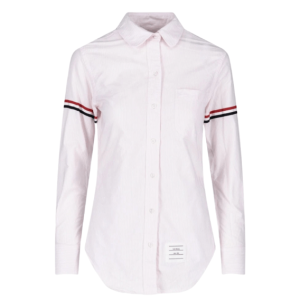 (W) Thom Browne University Stripe Oxford Grosgrain Armband Long Sleeve Shirt Light Pink