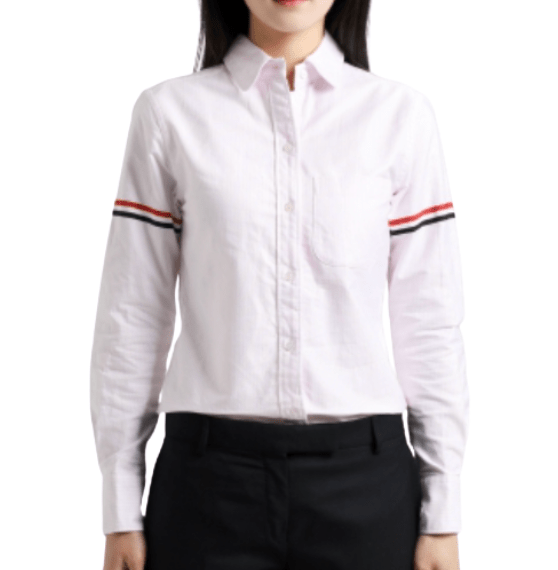 (W) Thom Browne University Stripe Oxford Grosgrain Armband Long Sleeve Shirt Light Pink