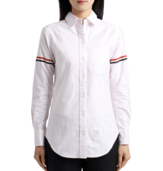 (W) Thom Browne University Stripe Oxford Grosgrain Armband Long Sleeve Shirt Light Pink