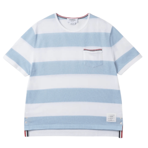 Thom Browne Rugby Stripe Pique Oversized Pocket T-Shirt Light Blue White