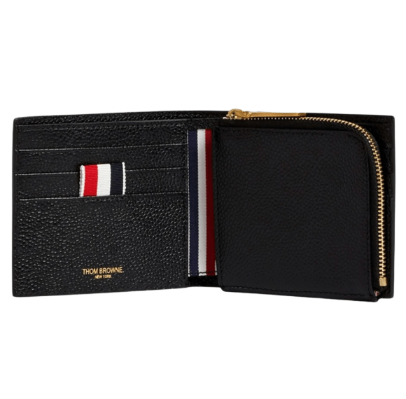 Thom Browne Pebble Grain Leather Fold-Out Coin Purse Bill Fold Wallet Black