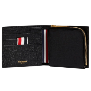 Thom Browne Pebble Grain Leather Fold-Out Coin Purse Bill Fold Wallet Black