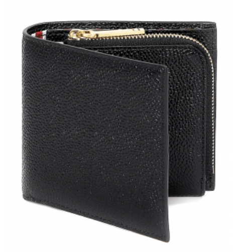 Thom Browne Pebble Grain Leather Fold-Out Coin Purse Bill Fold Wallet Black