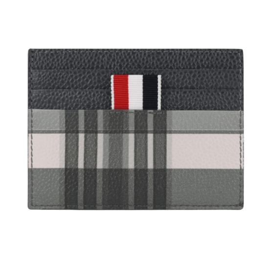 Thom Browne Madras Pebble Grain Leather 4-Bar Single Card Holder Black White