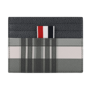Thom Browne Madras Pebble Grain Leather 4-Bar Single Card Holder Black White
