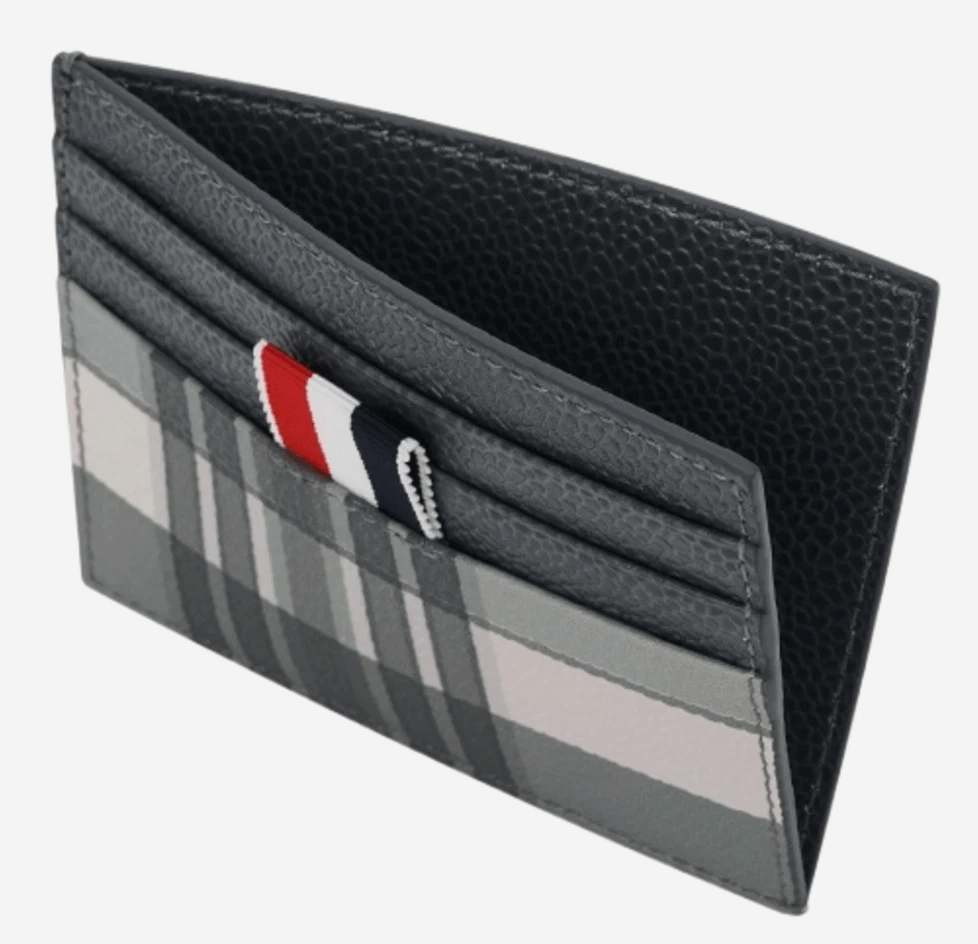 Thom Browne Madras Pebble Grain Leather 4-Bar Single Card Holder Black White