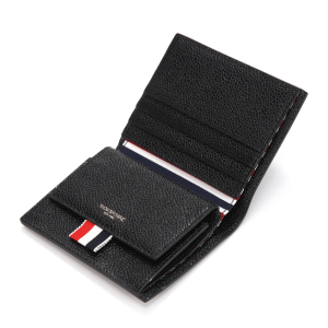 Thom Browne Pebble Grain Leather Coin Compartment Bill Fold Wallet Black