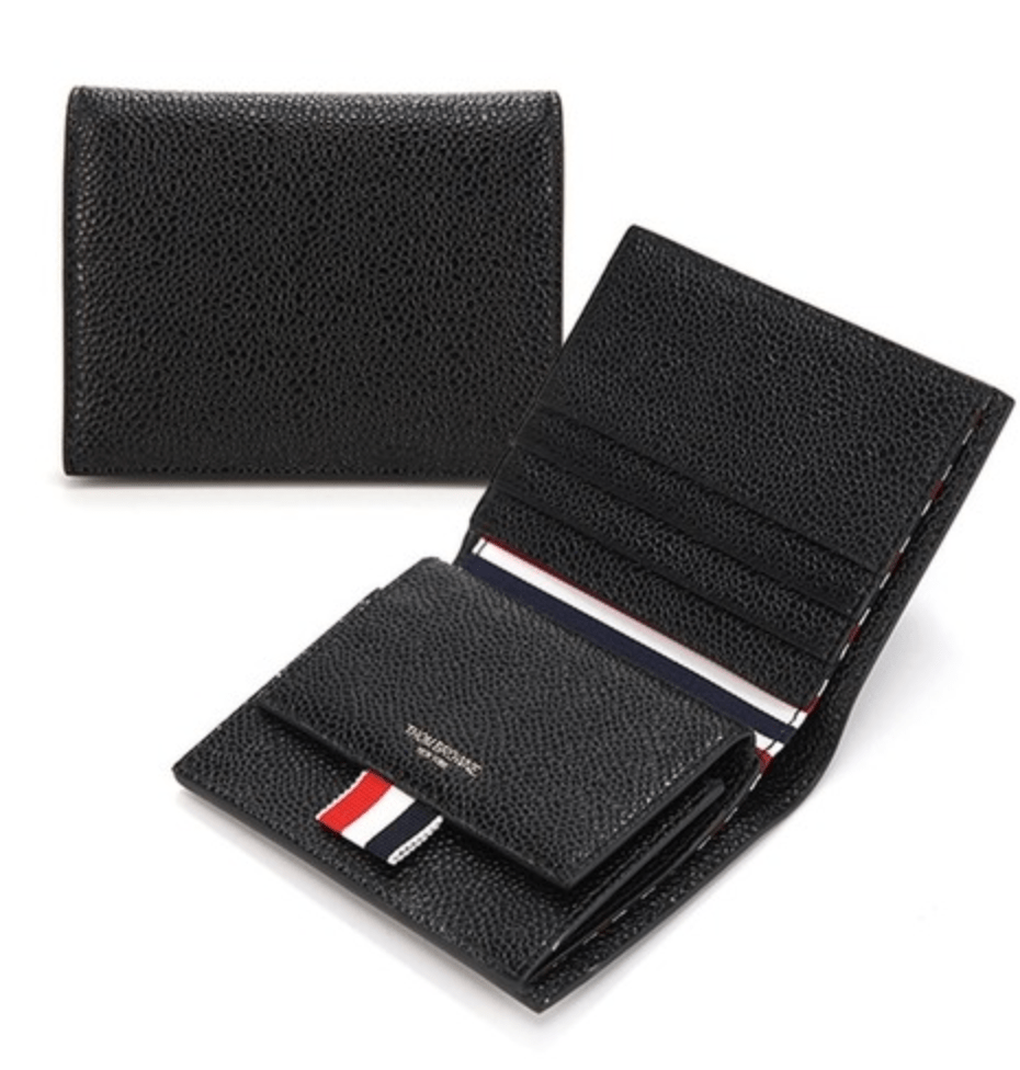 Thom Browne Pebble Grain Leather Coin Compartment Bill Fold Wallet Black