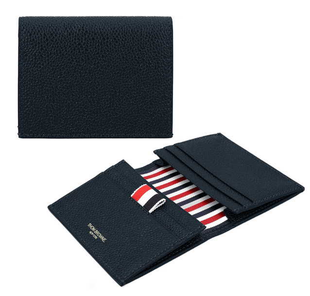 Thom Browne Pebble Grain Leather Double Card Holder Navy