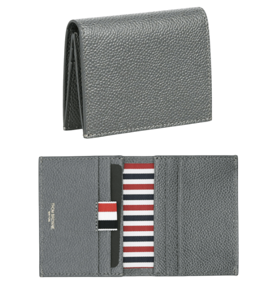 Thom Browne Pebble Grain Leather Double Card Holder Dark Grey
