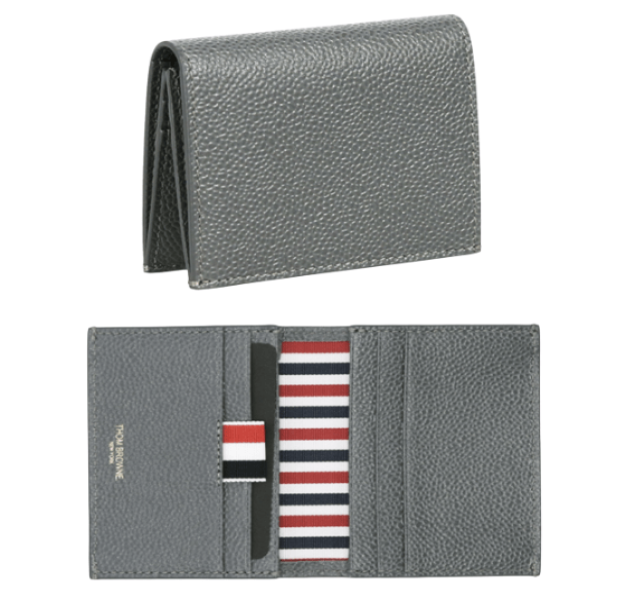 Thom Browne Pebble Grain Leather Double Card Holder Dark Grey