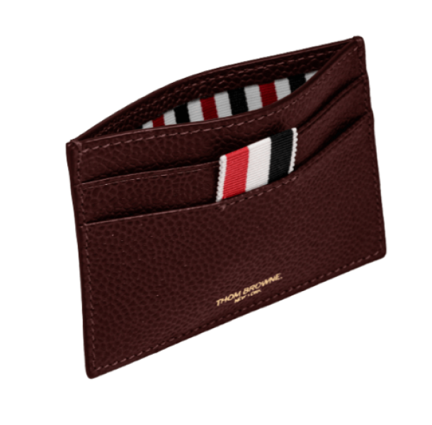 Thom Browne Lucido Leather Single Card Holder Burgundy