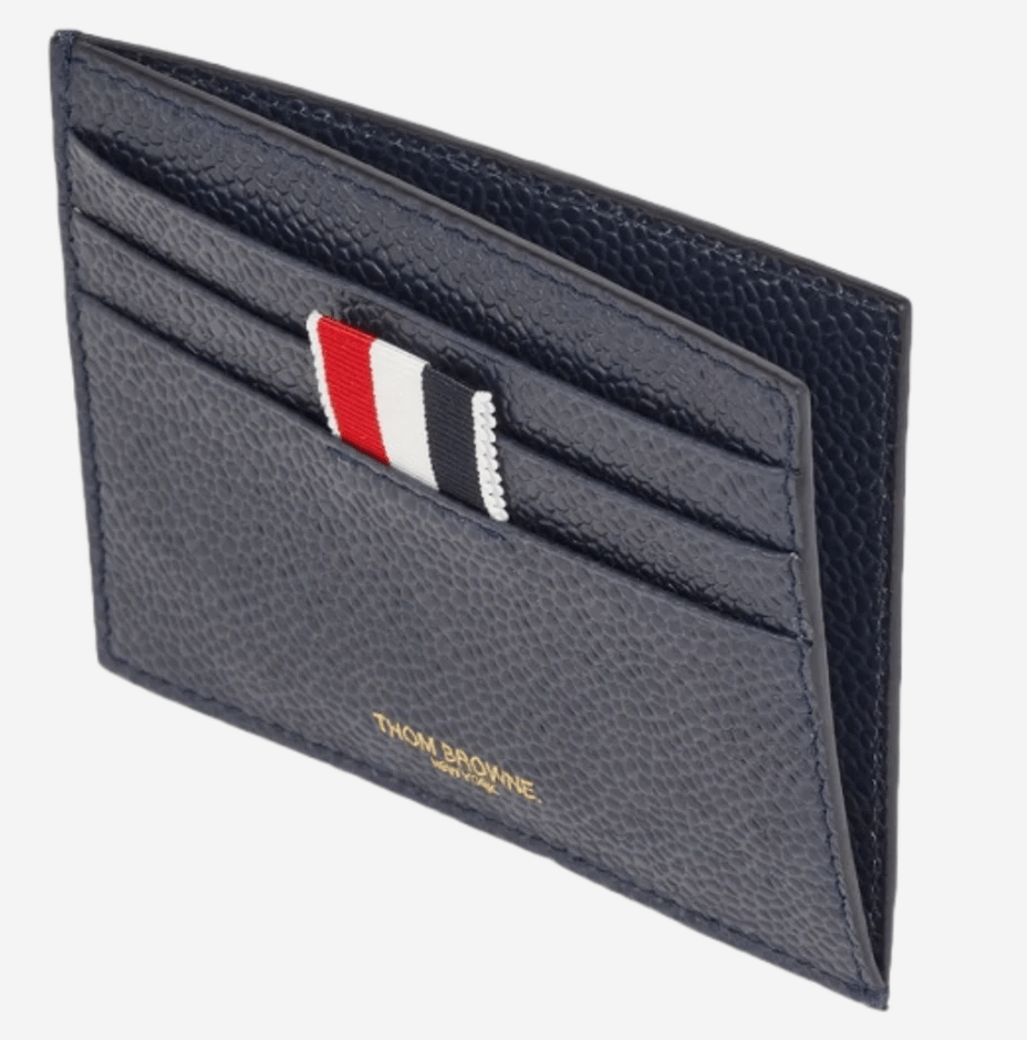 Thom Browne Pebble Calfskin 4-Bar Applique Note Card Holder Navy Blue