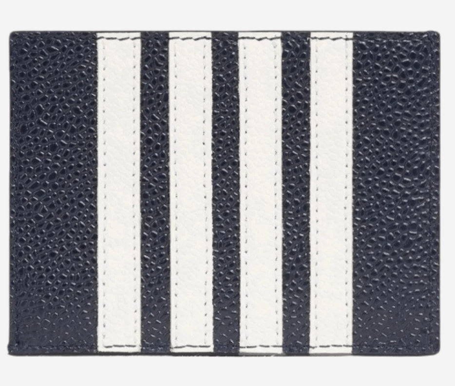 Thom Browne Pebble Calfskin 4-Bar Applique Note Card Holder Navy Blue