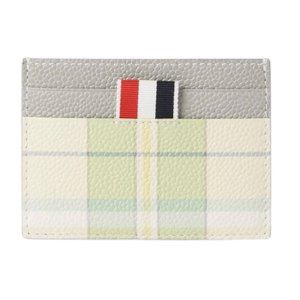 Thom Browne Pebble Grain Leather 4-Bar Check Card Holder Pastel Green