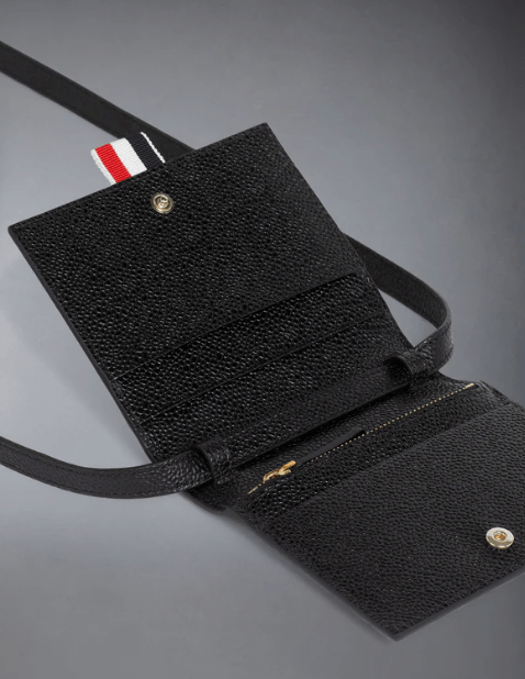 Thom Browne Pebbled Calfskin Crossbody Card Holder Black