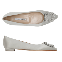 Manolo Blahnik 25SS Grey Hangisi Satin Flats