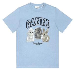 (W) Ganni Animal Print T-Shirt Chambray Blue